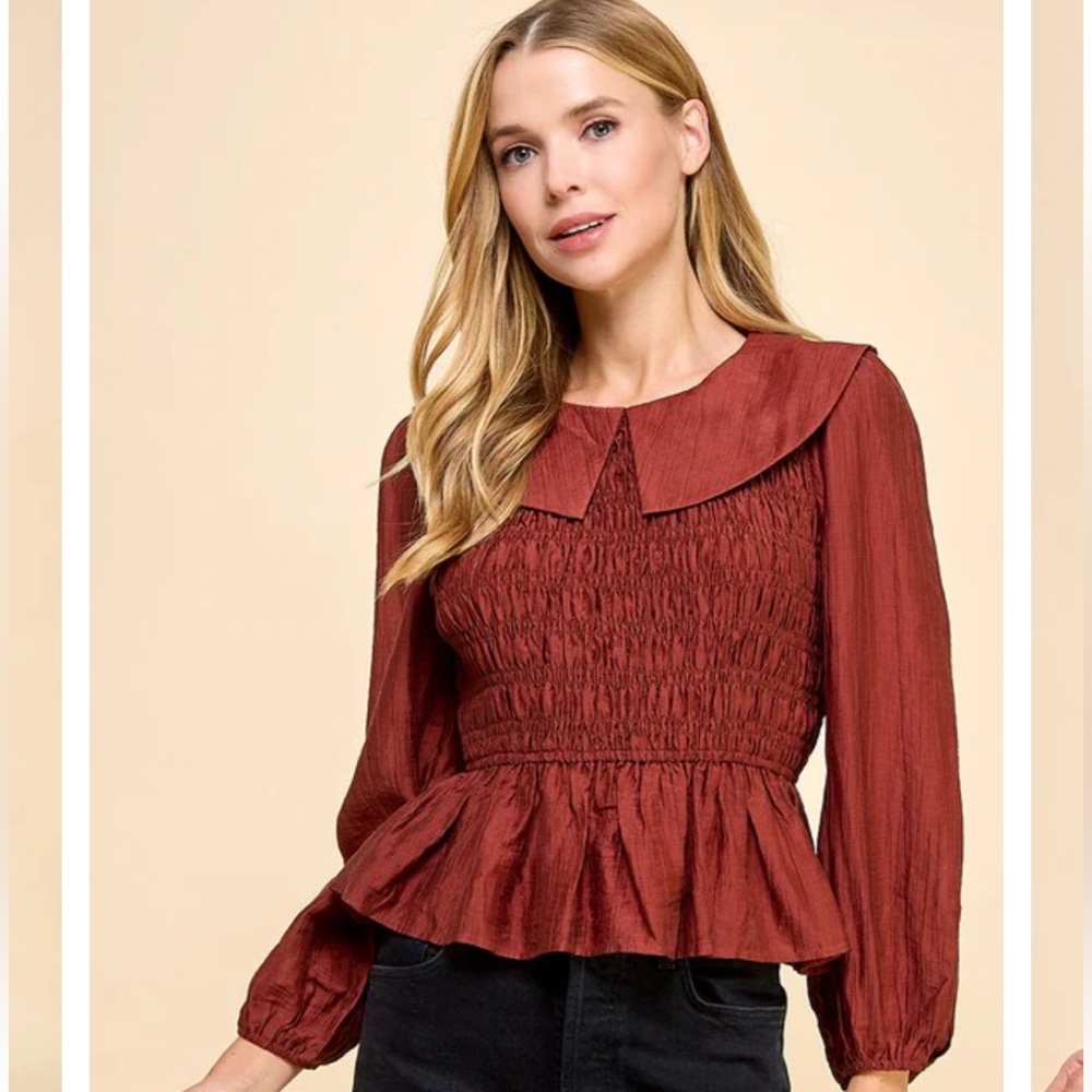 TCEC Ruffle Hem Smocked Detail Blouse